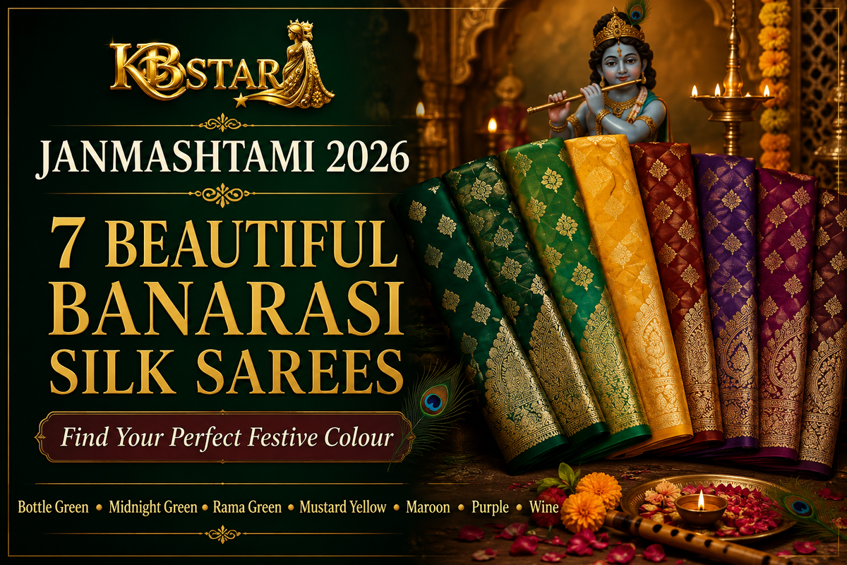 Best Saree Colours for Janmashtami: 7 Elegant Banarasi Silk Sarees for a Festive Look