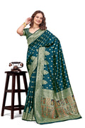 KB STAR Midnight Green Banarasi Silk Saree with Elegant Golden Zari Work