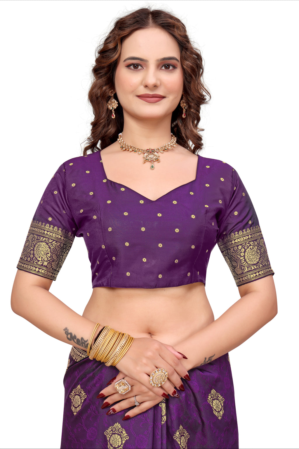 KB STAR Purple Silk Banarasi Saree with Elegant Golden Zari Work