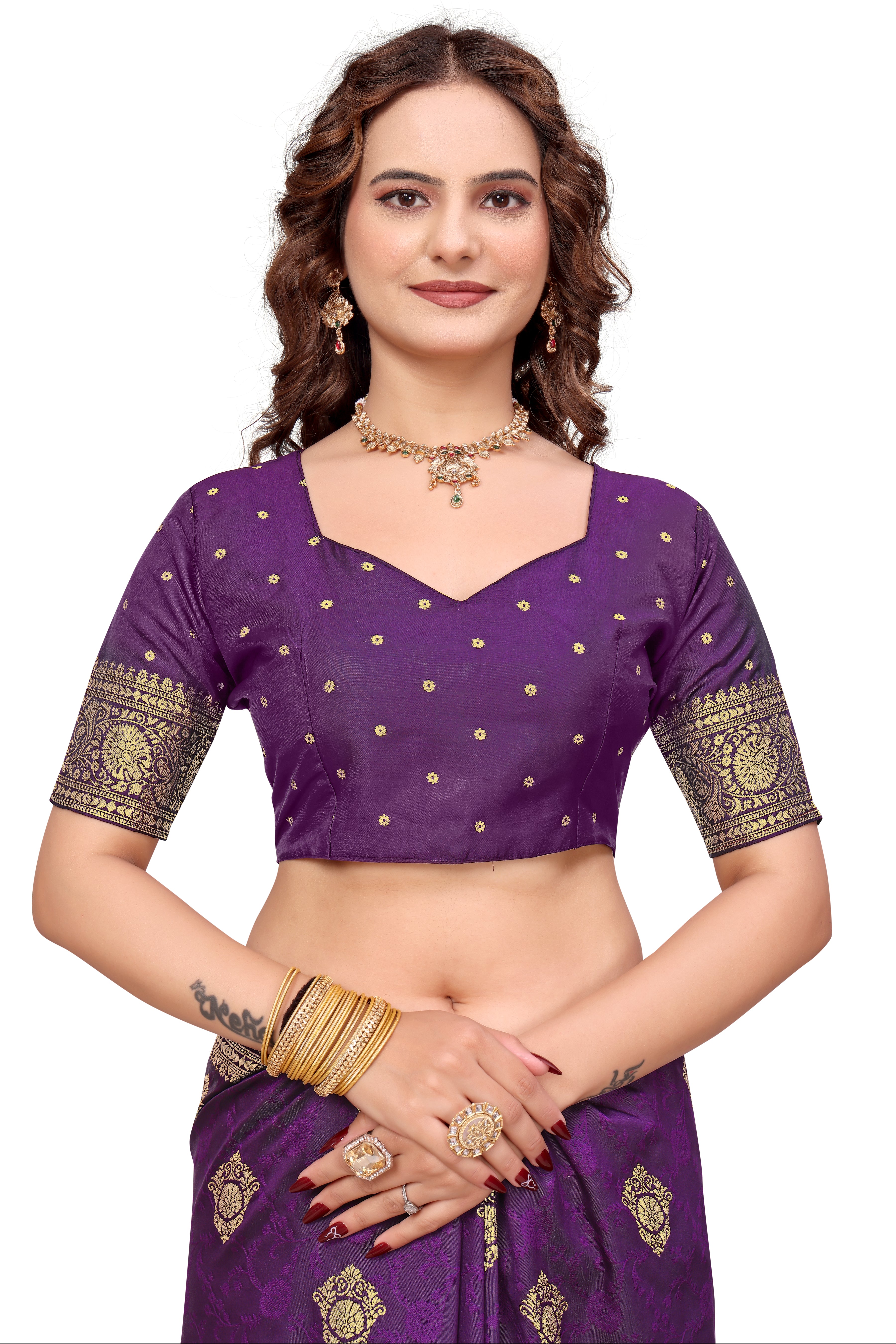 KB STAR Purple Silk Banarasi Saree with Elegant Golden Zari Work