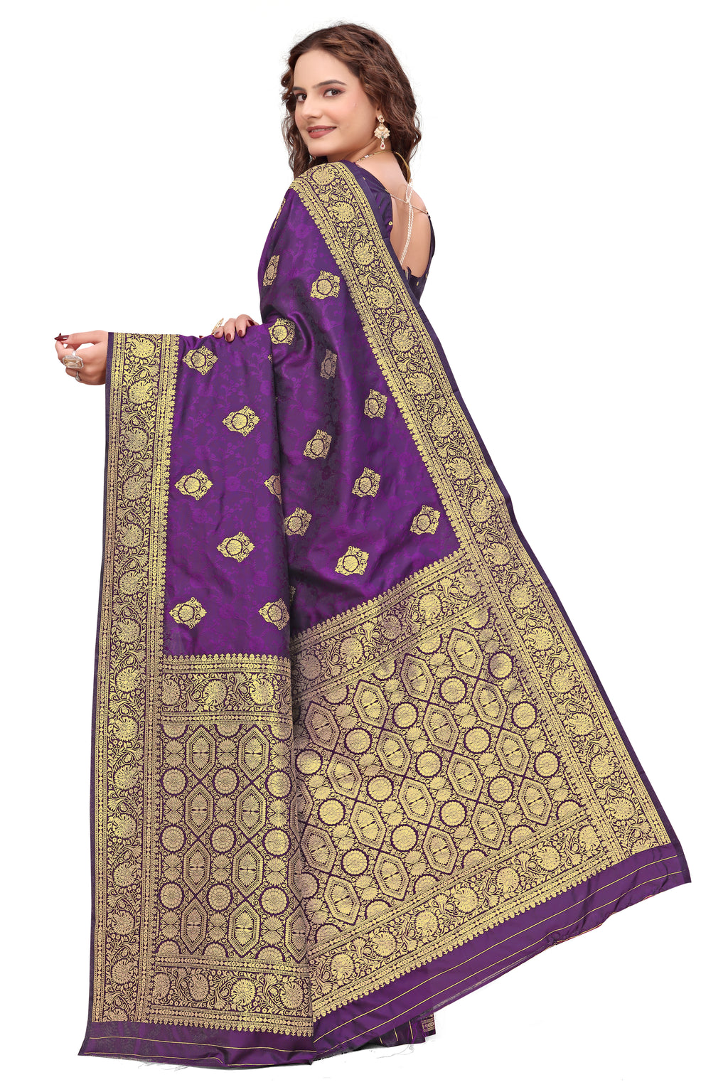 KB STAR Purple Silk Banarasi Saree with Elegant Golden Zari Work