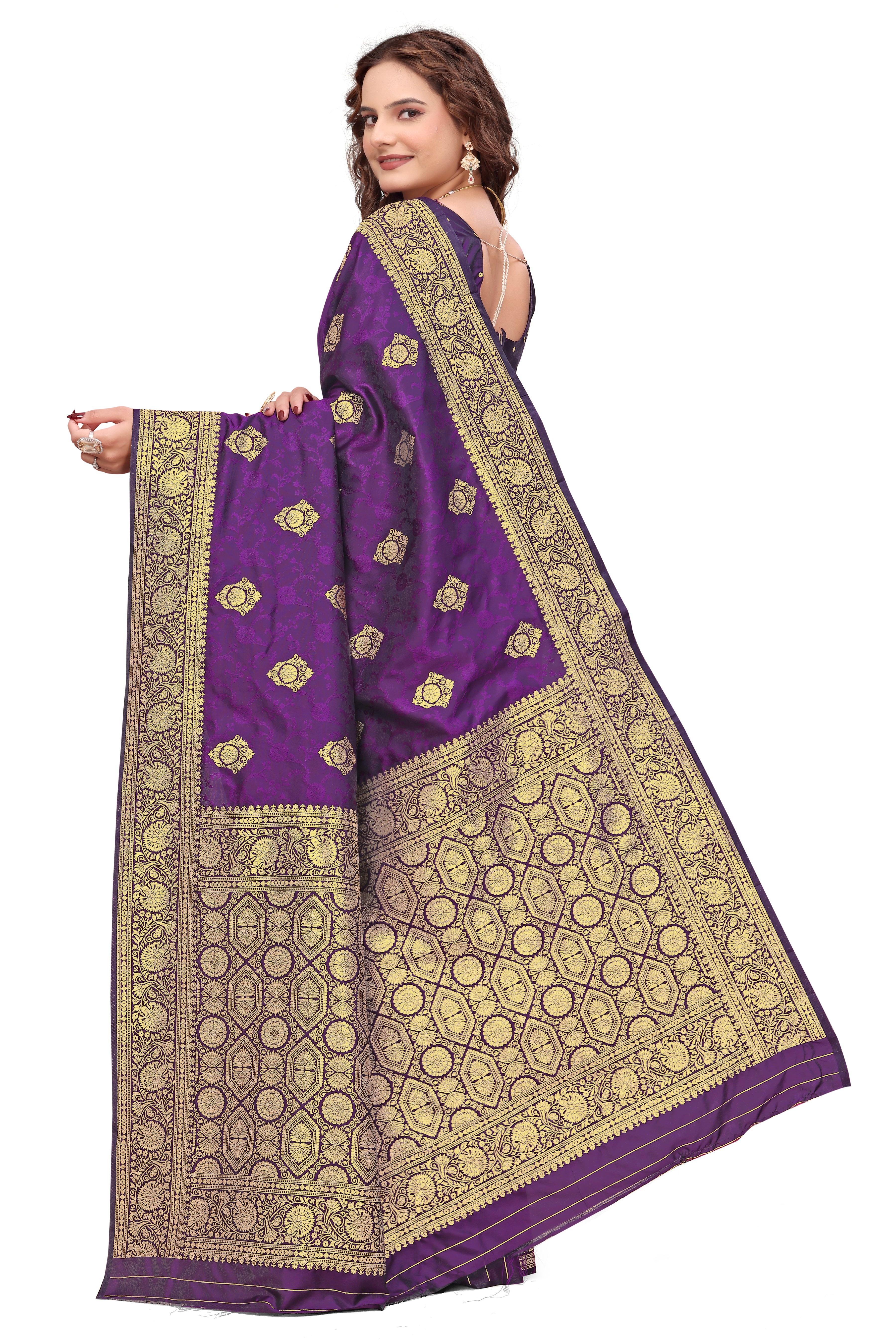 KB STAR Purple Banarasi Silk Saree with Elegant Golden Zari Work