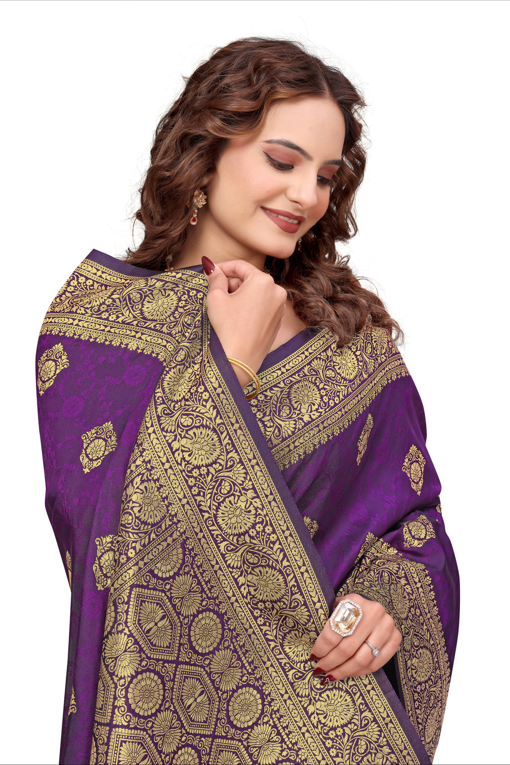 KB STAR Purple Silk Banarasi Saree with Elegant Golden Zari Work