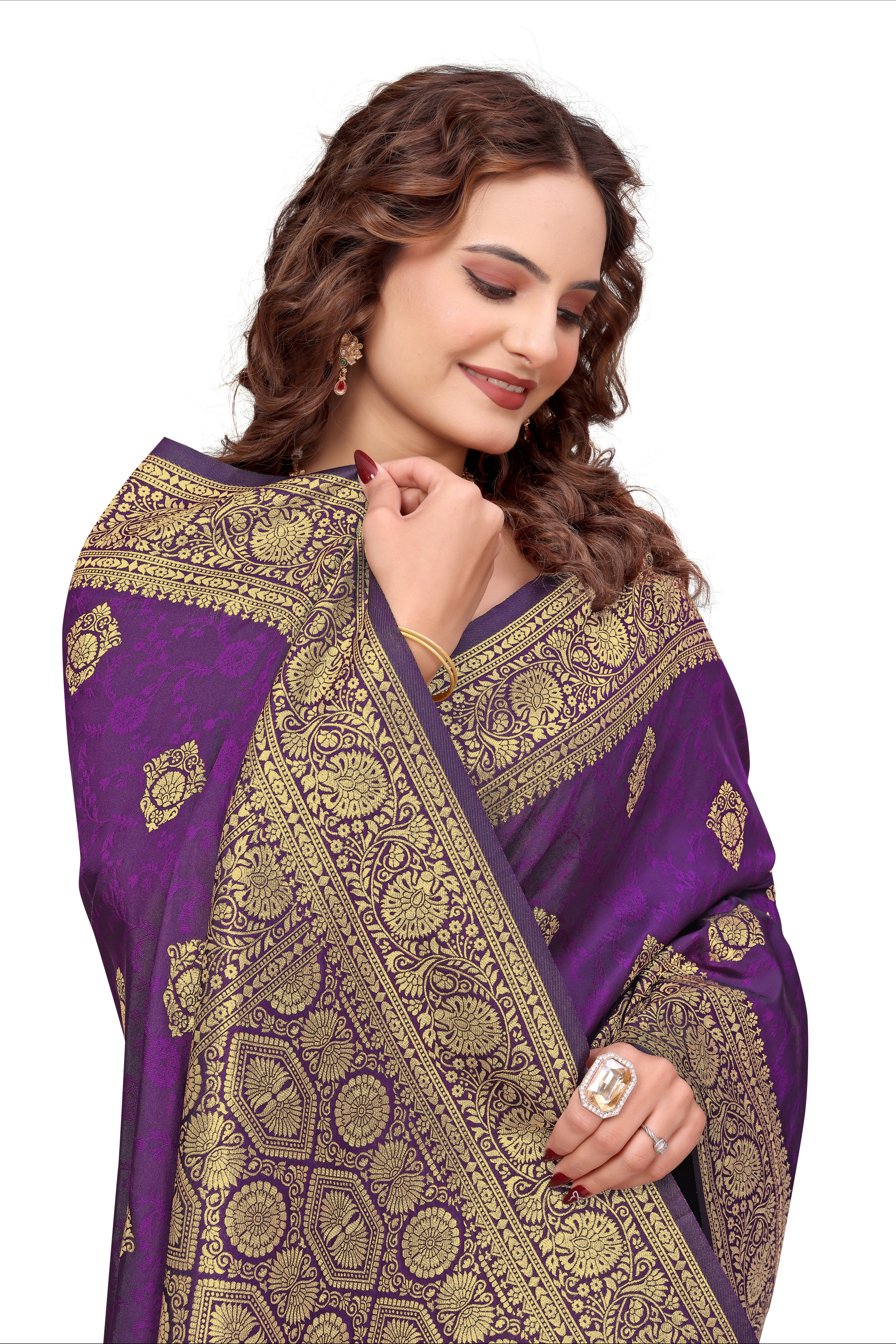 KB STAR Purple Silk Banarasi Saree with Elegant Golden Zari Work