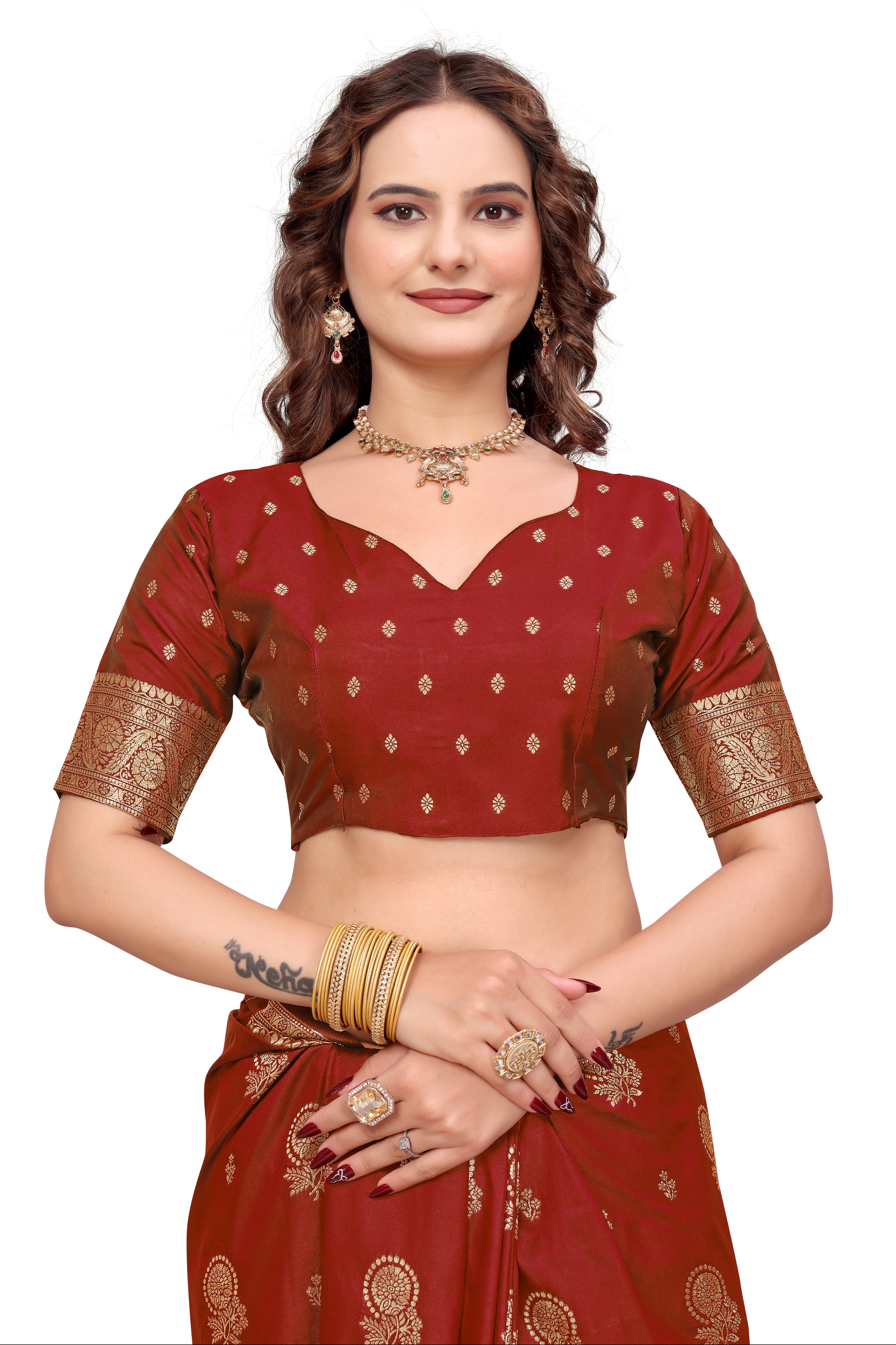 KB STAR Maroon Silk Banarasi Saree with Elegant Golden Zari Work