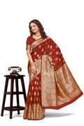 KB STAR Maroon Banarasi Silk Saree with Elegant Golden Zari Work