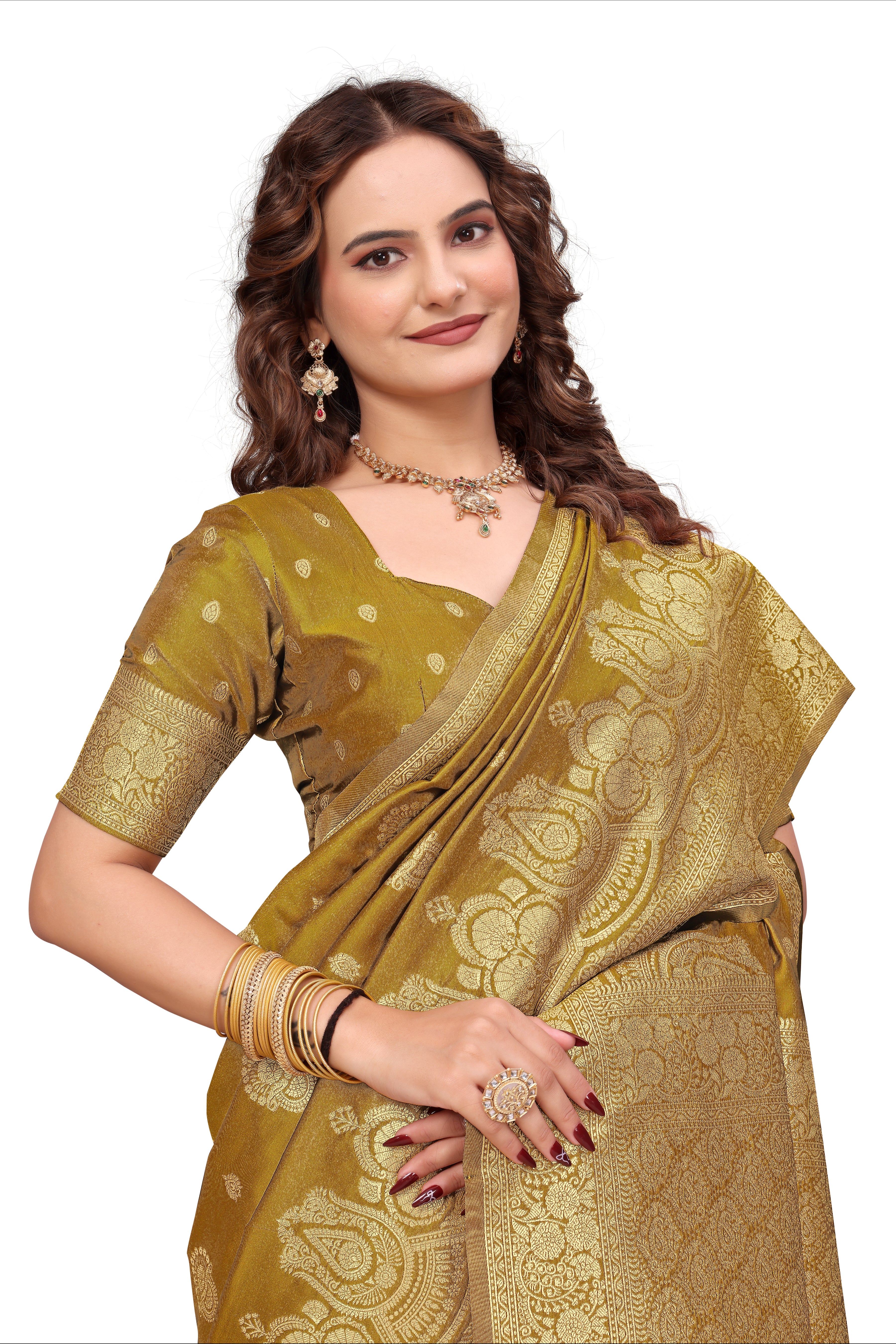 KB STAR Mustard-Yellow Silk Banarasi Saree with Elegant Golden Zari Work