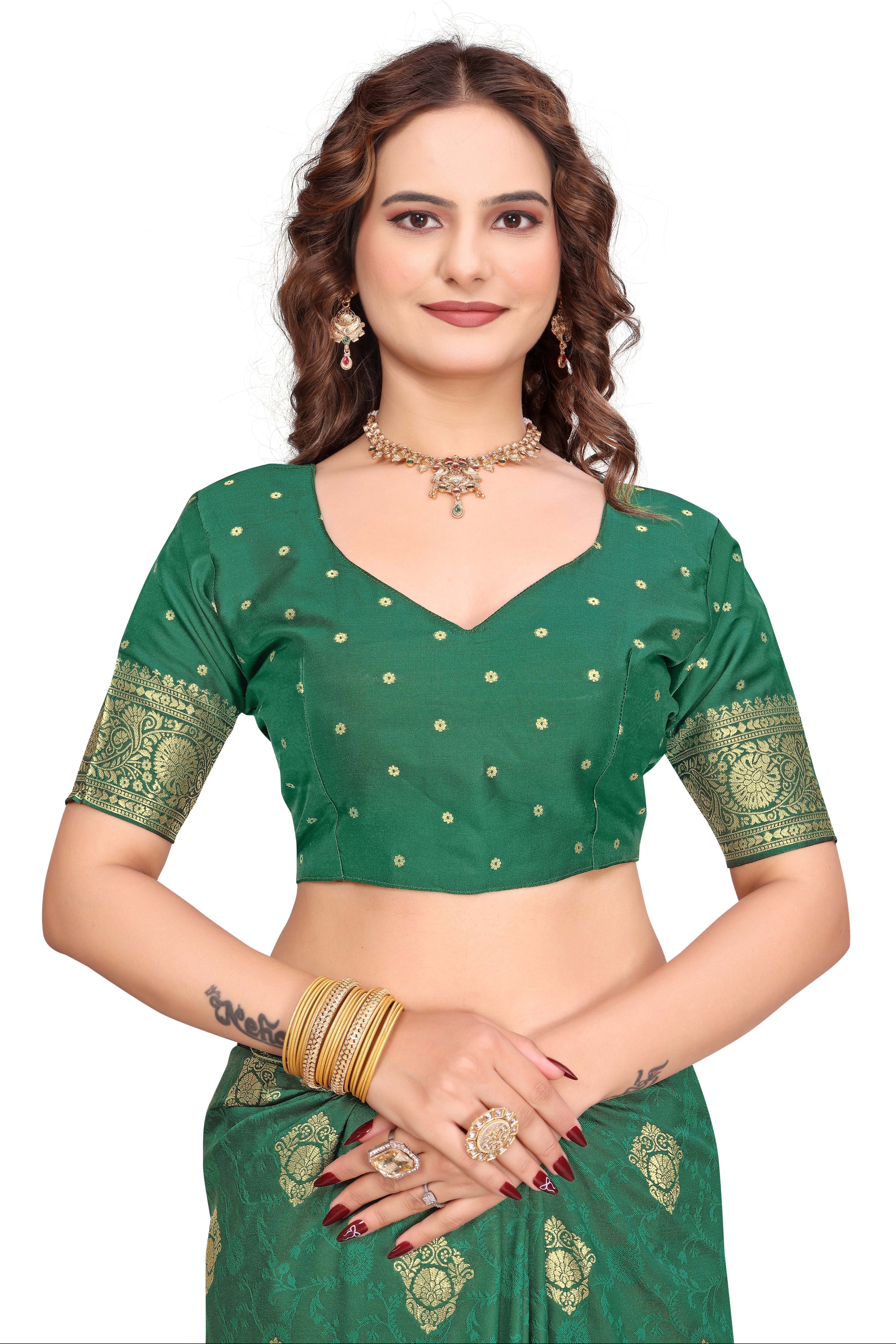 KB STAR Rama Green Silk Banarasi Saree with Elegant Golden Zari Work