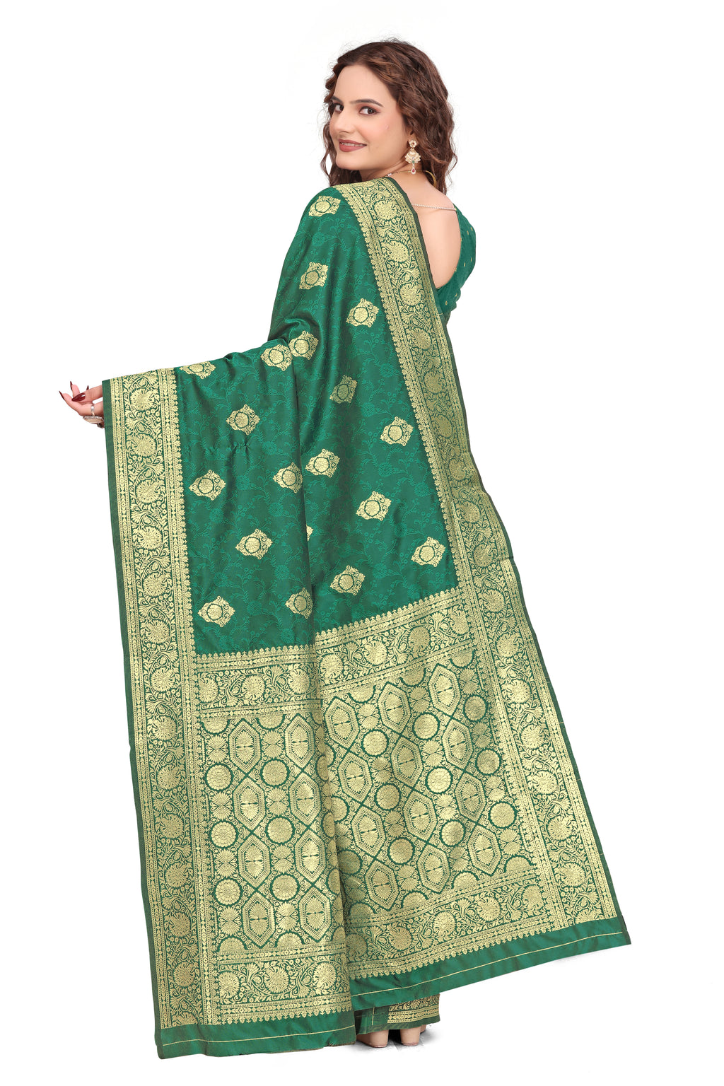 KB STAR Rama Green Silk Banarasi Saree with Elegant Golden Zari Work