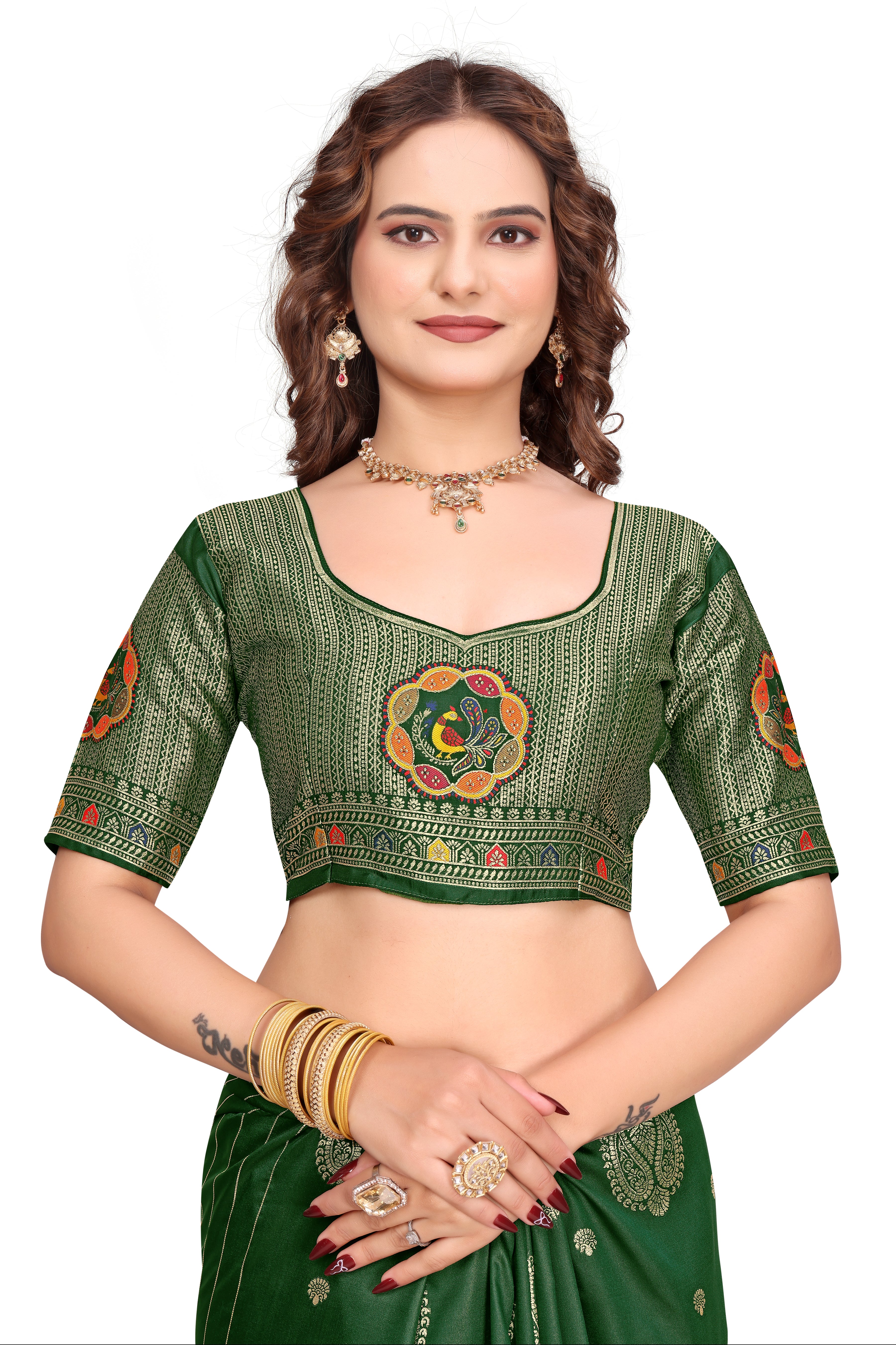 KB STAR Bottle Green Banarasi Silk Saree with Elegant Golden Zari Work