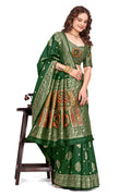 KB STAR Bottle Green Banarasi Silk Saree with Elegant Golden Zari Work