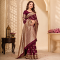Wine Banarasi Silk Saree with Golden Zari Work