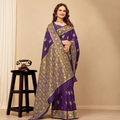 Purple Banarasi Silk Saree with Golden Zari Work