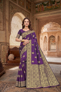 KB STAR Purple Silk Banarasi Saree with Elegant Golden Zari Work
