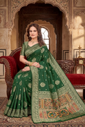 KB STAR Bottle Green Silk Banarasi  Saree with Elegant Golden Zari Work